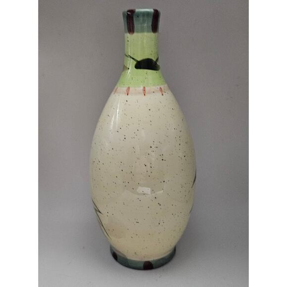 Vintage Style Pottery Vase Bottle 9.5" Hand Painted Fruit Grapes Rooster China - Picture 3 of 6